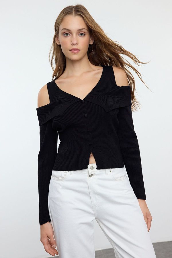 Trendyol Trendyol Black V Neck Knitted Cardigan