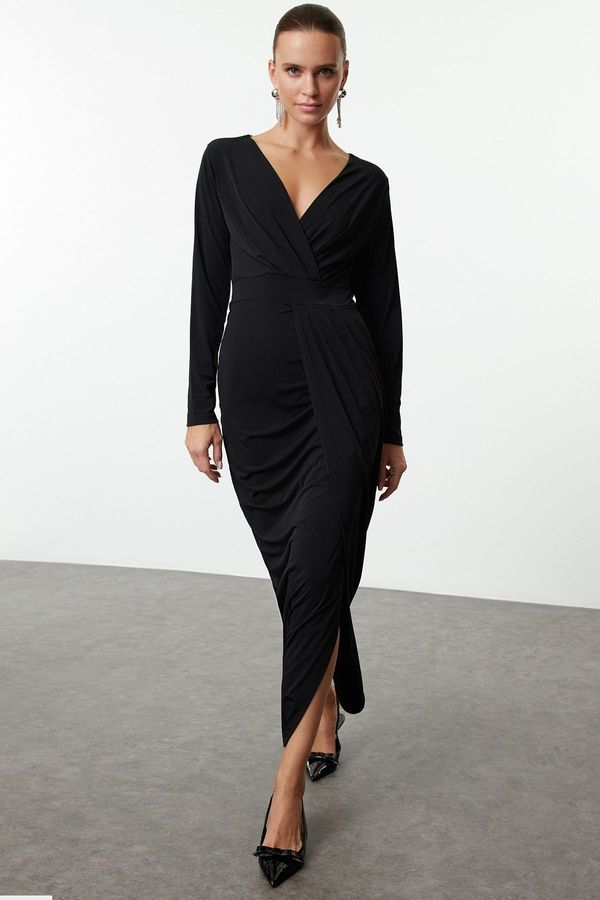 Trendyol Trendyol Black V Neck Woven Long Elegant Evening Dress