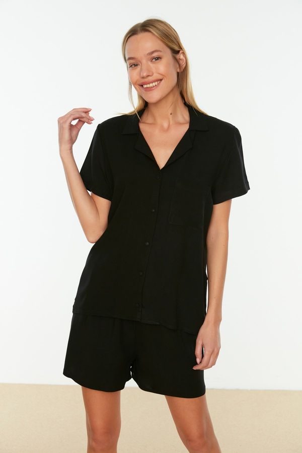 Trendyol Trendyol Black Viscose Shirt-Shorts Woven Pajama Set