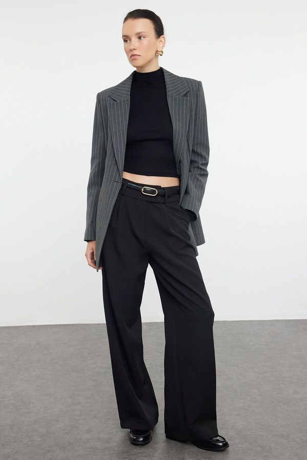 Trendyol Trendyol Black Waist Detailed Wide Leg/Wide Leg Woven Trousers