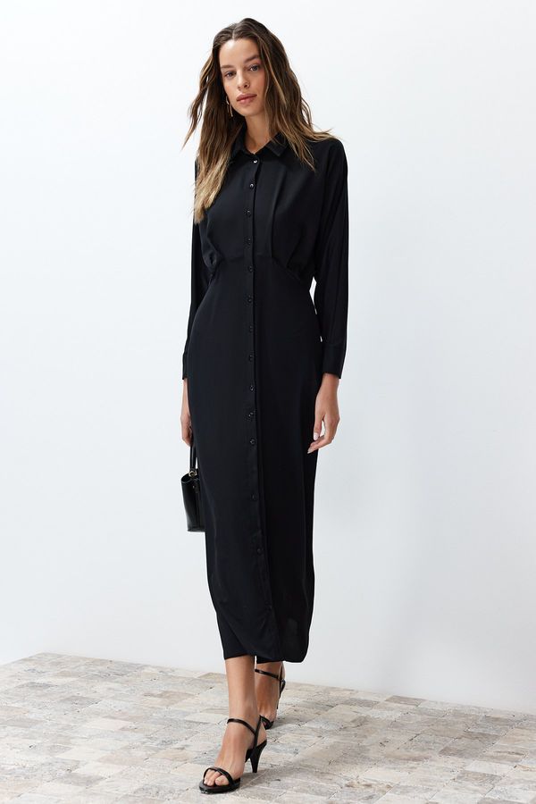 Trendyol Trendyol Black Waist Detailed Woven Shirt Dress