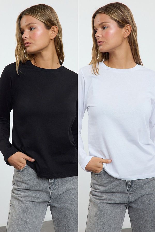 Trendyol Trendyol Black-White 2-Pack Crew Neck Regular/Normal Cut Knitted T-Shirt