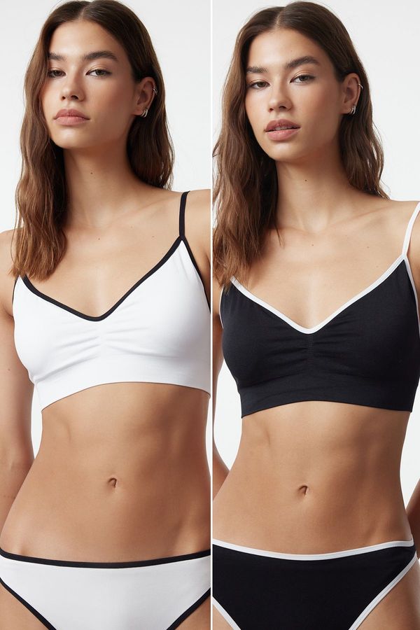 Trendyol Trendyol Black-White 2-Pack Seamless Non-wired Covered Bustier Knitted Bra