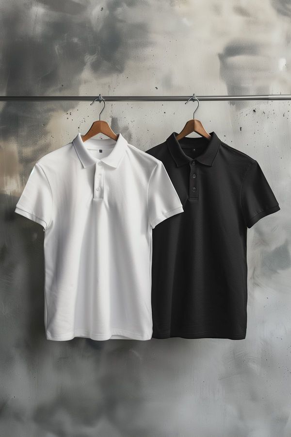 Trendyol Trendyol Black-White 2 Pack Slim/Narrow Cut 100% Cotton Polo Neck T-Shirt