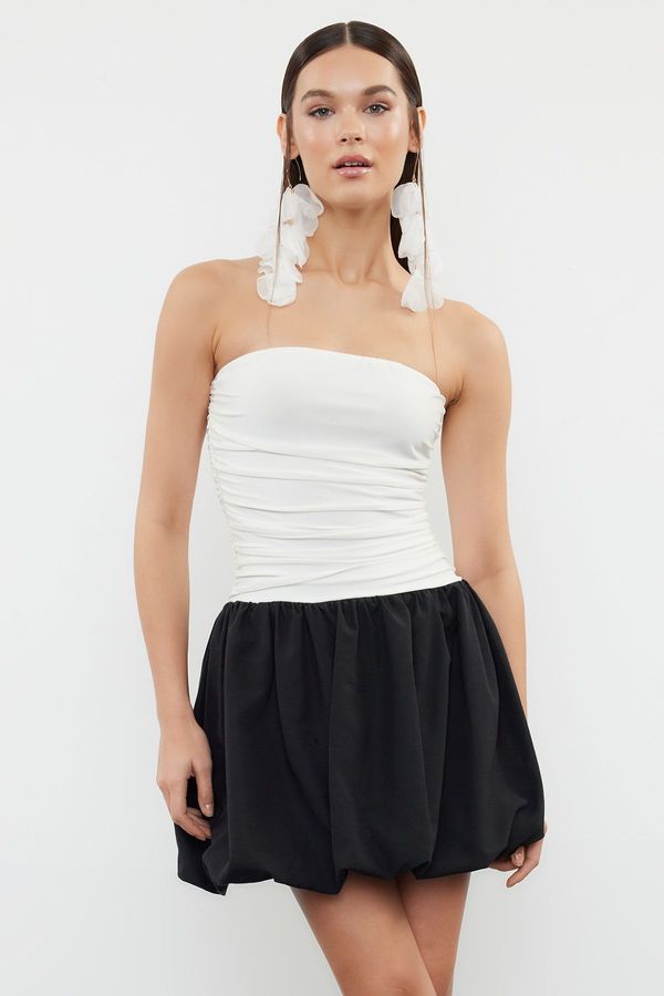 Trendyol Trendyol Black-White Color Blocked A-Line Woven Short Balloon Elegant Evening Dress