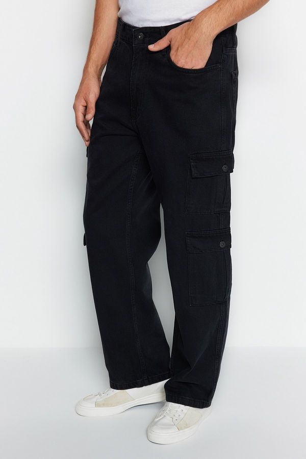 Trendyol Trendyol Black Wide Fit Cargo Pocket Jeans Loose Denim Trousers
