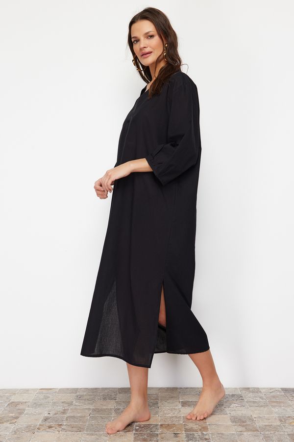 Trendyol Trendyol Black Wide Fit Midi Woven Beach Dress