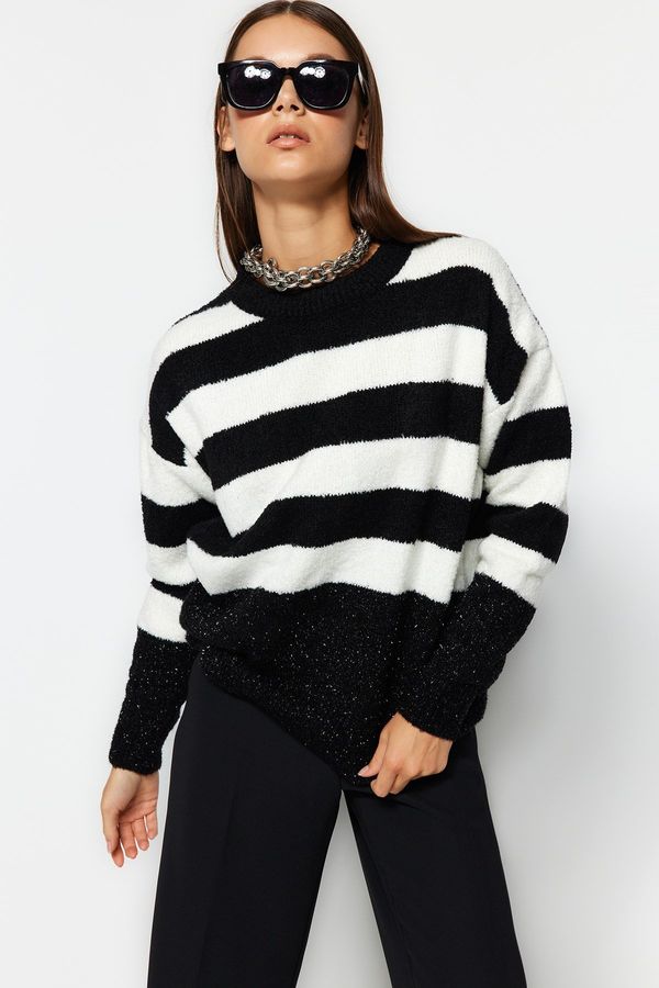 Trendyol Trendyol Black Wide fit Shimmer Podroben šopek pletenine pulover