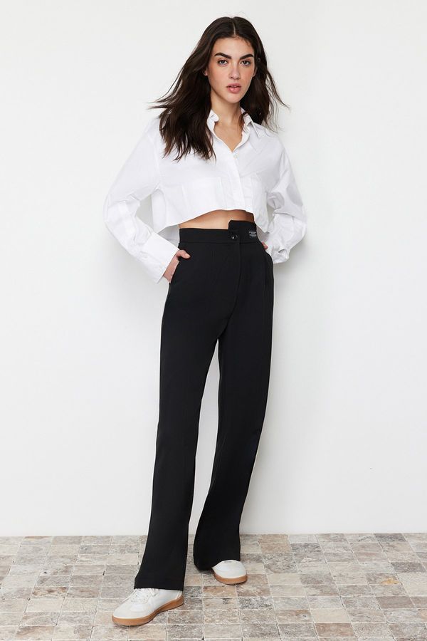 Trendyol Trendyol Black Wide Leg Label Detail Woven Trousers