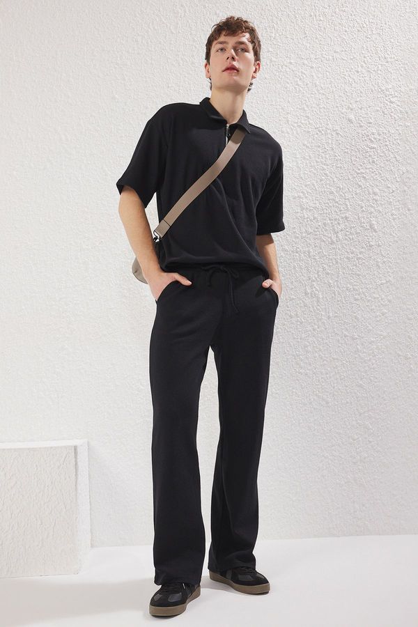 Trendyol Trendyol Black Wide Leg/Wide Cut Textured Sweatpants Trousers