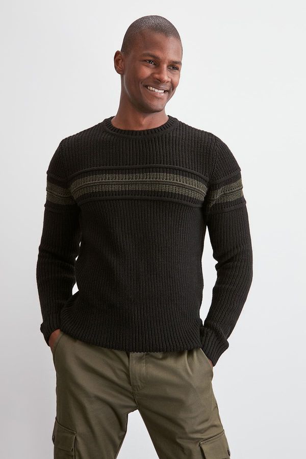 Trendyol Trendyol Black Wool Long Sleeve Crew Neck Ribbed Sweater