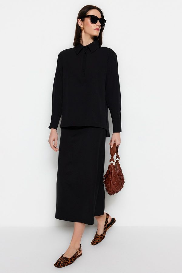 Trendyol Trendyol Black Woven Crepe Fabric Tunic-Skirt Suit