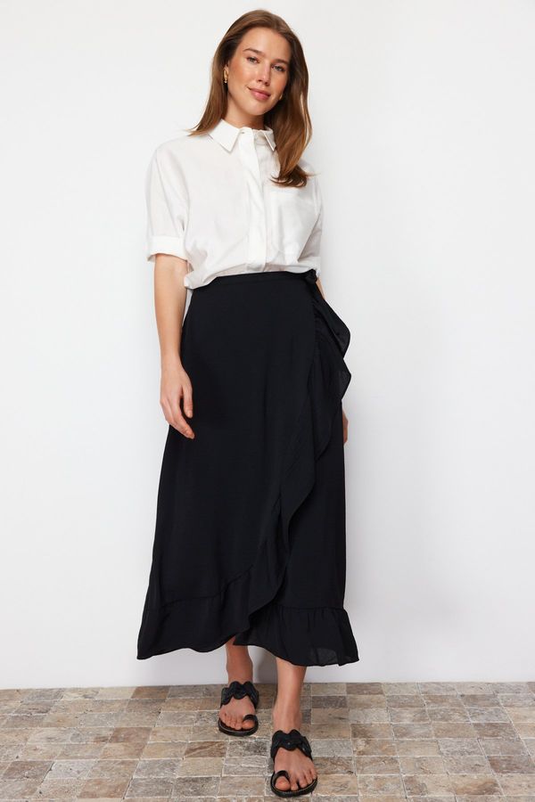 Trendyol Trendyol Black Woven Wrapped Ruffle Skirt