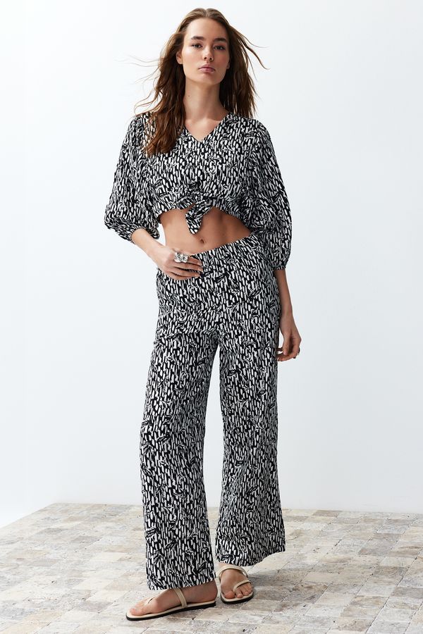 Trendyol Trendyol Black Zebra Patterned Blouse Trousers Woven Bottom-Top Set