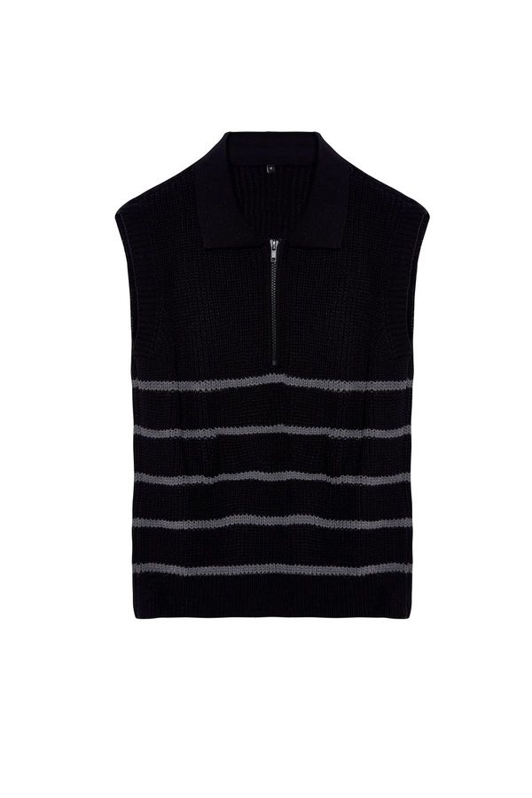 Trendyol Trendyol Black Zippered Striped Knitwear Sweater