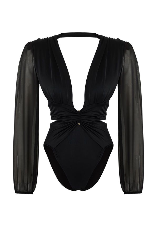 Trendyol Trendyol Black*001 Plain Deep V Strap Swimsuit