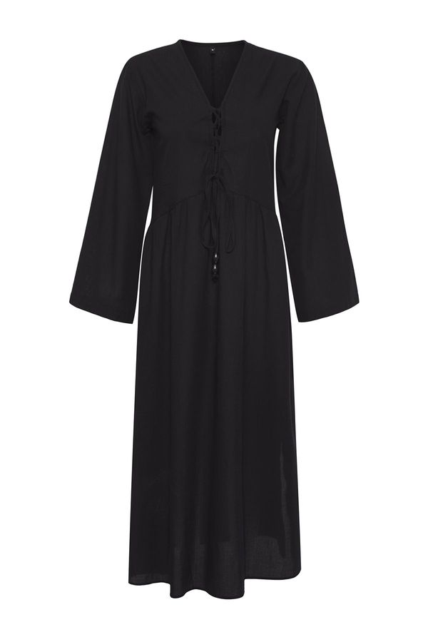 Trendyol Trendyol Black*001 Plain Regular Maxi Woven 100% Cotton Dress