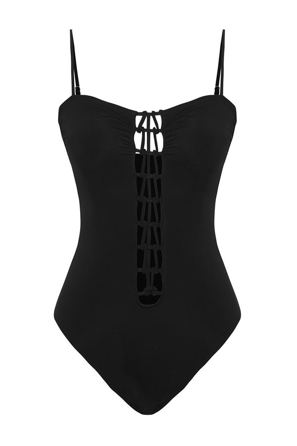 Trendyol Trendyol Black*001 Plain Strapless Sleeveless Swimsuit with Piping