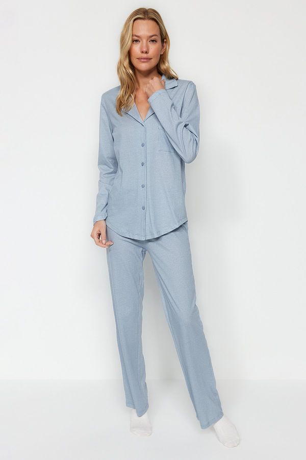 Trendyol Trendyol Blue 100% Cotton Gingham Knitted Pajama Set