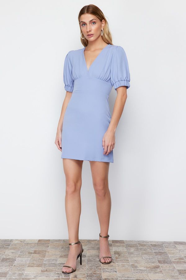 Trendyol Trendyol Blue A-Line Back Datay Balloon Sleeve Woven Mini Dress