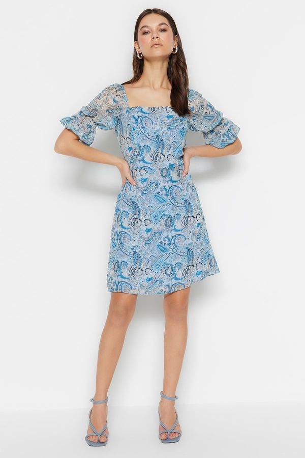 Trendyol Trendyol Blue A-Line Mini Woven Lined Sleeve Detailed Woven Dress