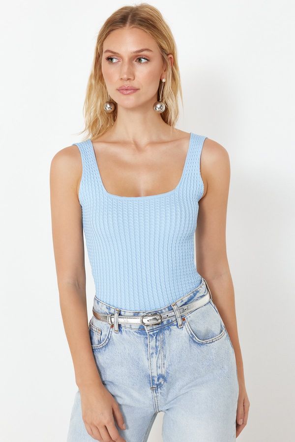 Trendyol Trendyol Blue Basic Square Neck Knitwear Blouse