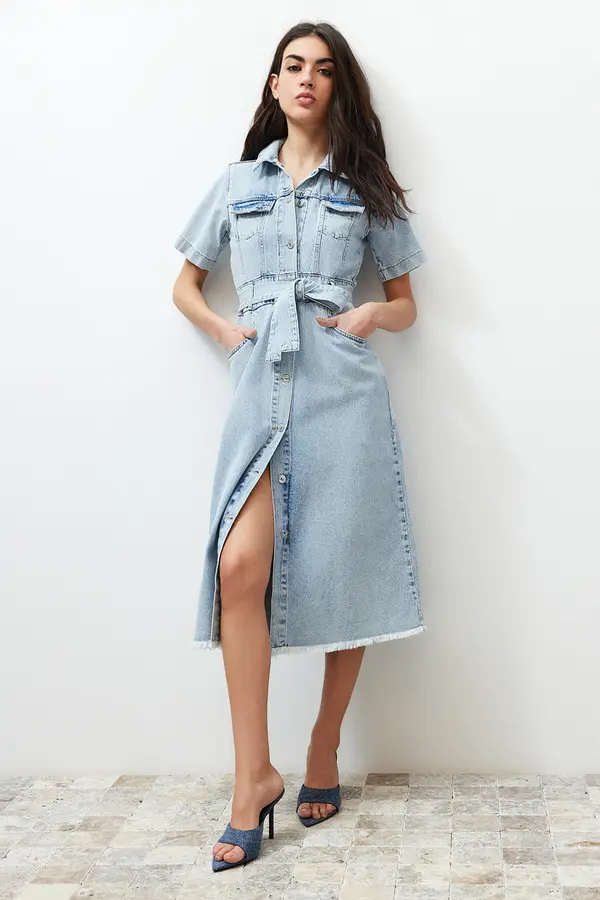 Trendyol Trendyol Blue Belt Maxi Denim Dress
