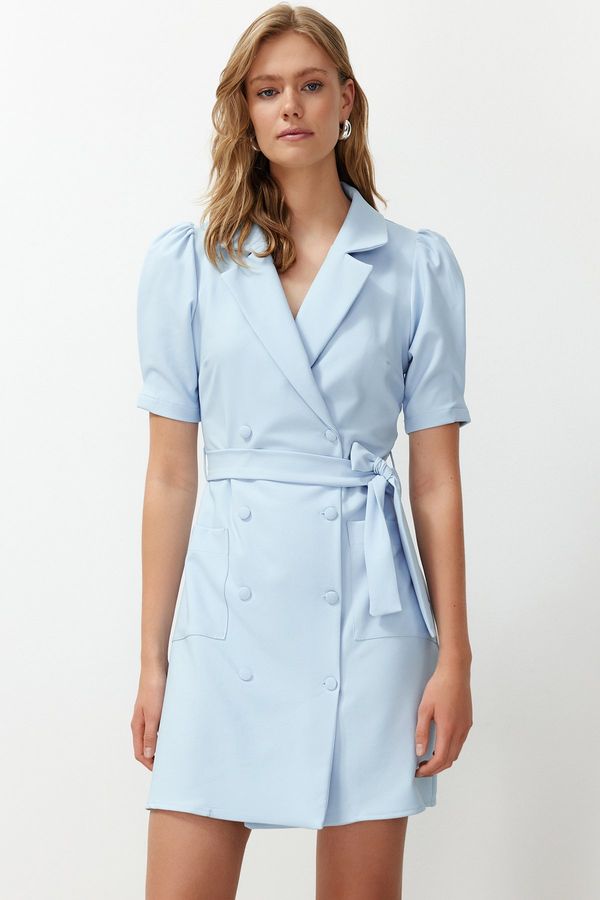 Trendyol Trendyol Blue Belted Mini Woven Jacket Woven Dress