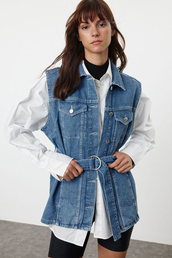 Trendyol Trendyol Blue Belted Oversize Denim Vest