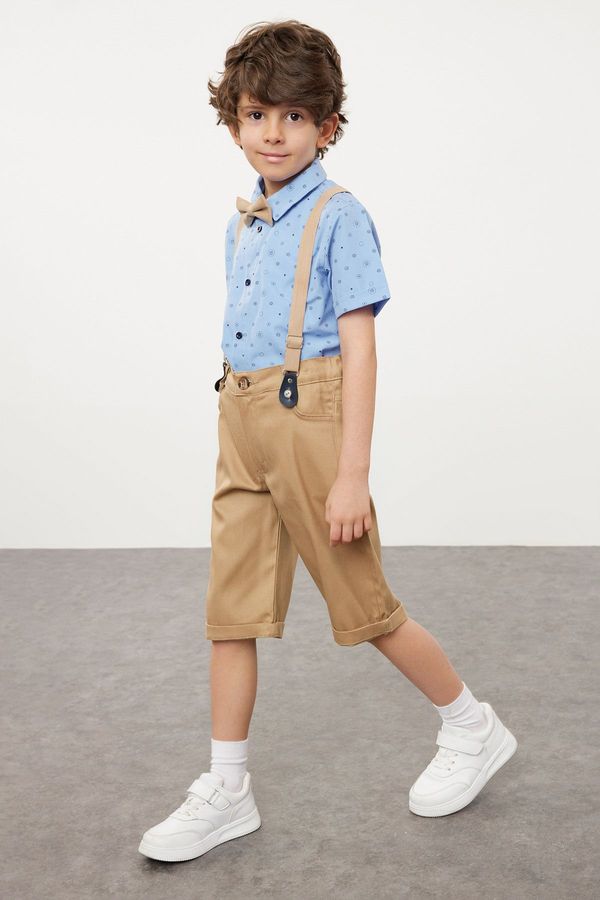 Trendyol Trendyol Blue Boy Cotton Bow Tie Shirt Shorts Suspender Trousers Set Top-Bottom Set