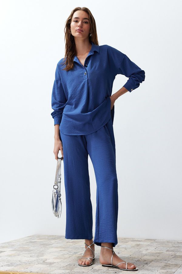 Trendyol Trendyol Blue Buttoned Blouse Trousers Woven Bottom-Top Set