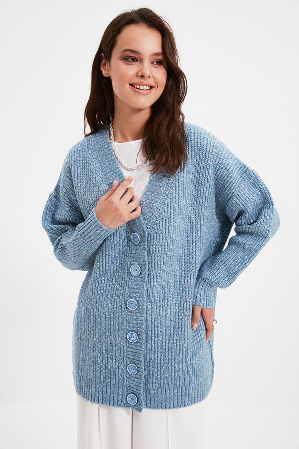 Trendyol Trendyol Blue Buttoned V Neck Soft Knitwear Cardigan