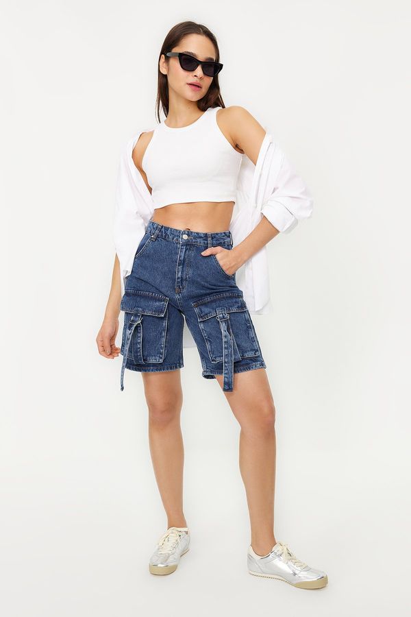 Trendyol Trendyol Blue Cargo Pocket Regular Waist Denim Shorts & Bermuda