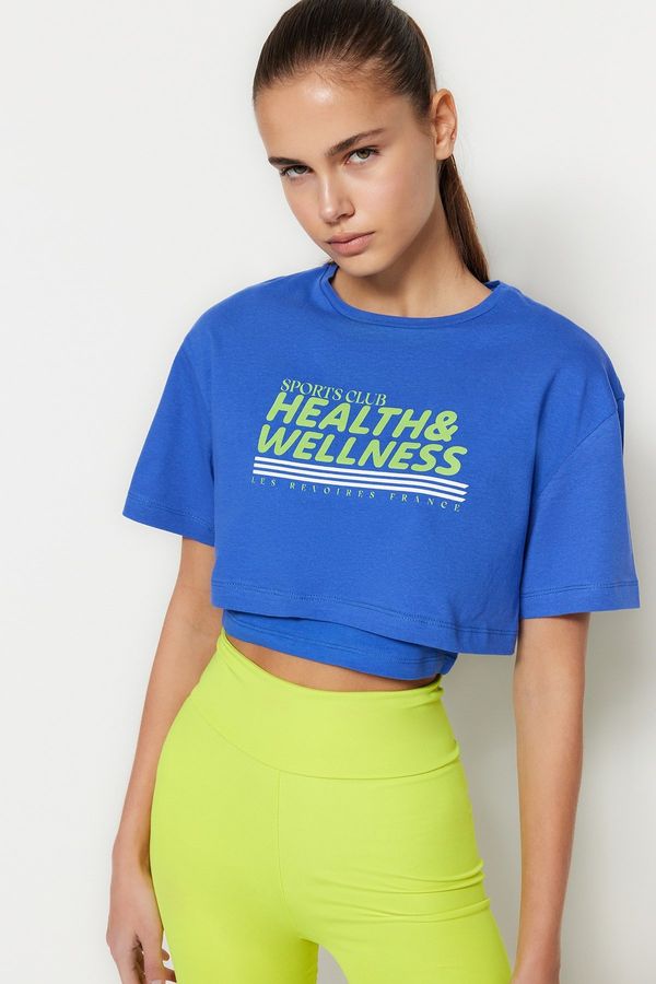 Trendyol Trendyol Blue Crop 2 Layer Knitted Sports T-Shirt