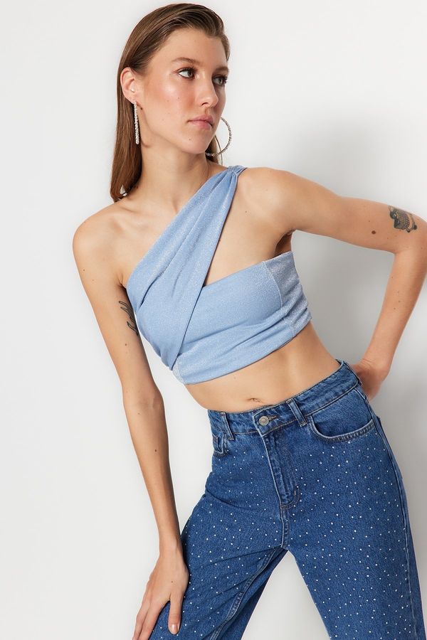 Trendyol Trendyol Blue Crop Knitted Shimmer Bustier