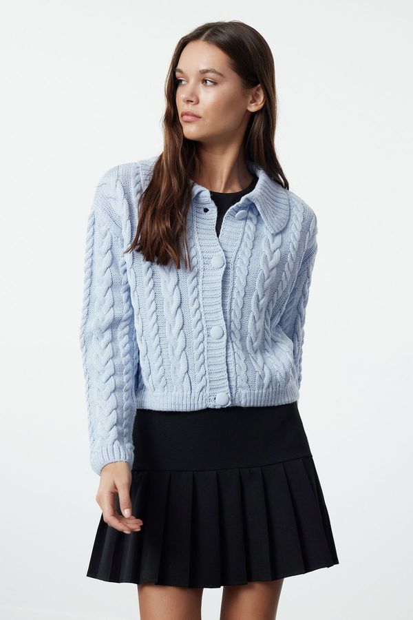 Trendyol Trendyol Blue Crop Polo Neck Knitwear Cardigan