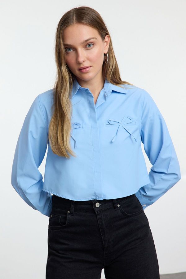 Trendyol Trendyol Blue Crop Shirt with Bow Detail on the Pocket