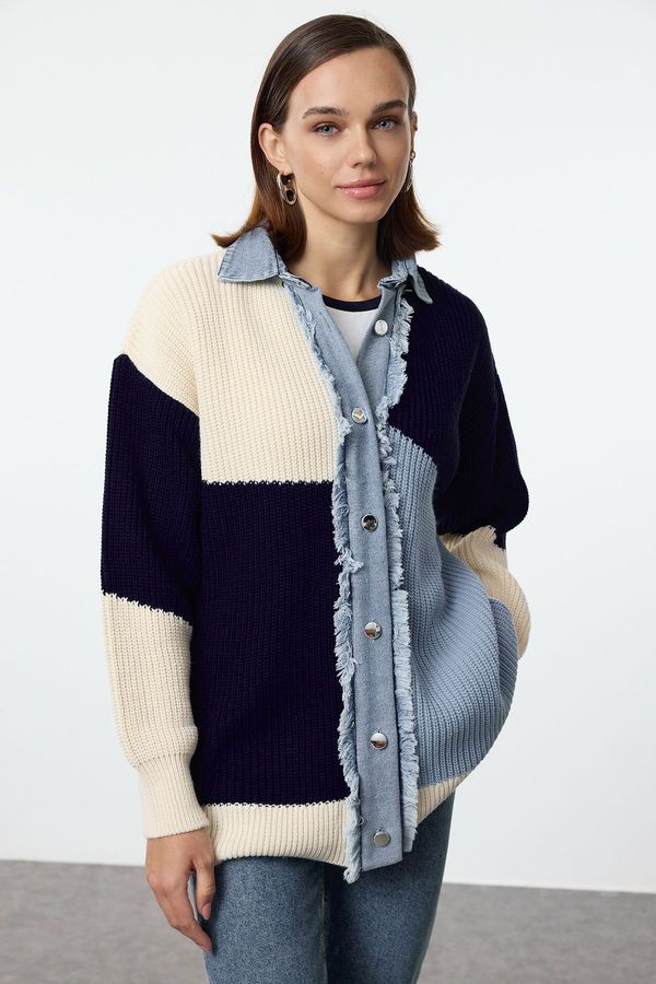 Trendyol Trendyol Blue Denim Fabric Knitwear Cardigan