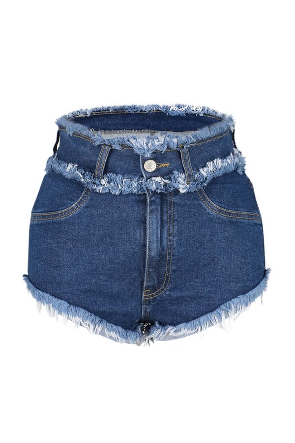 Trendyol Trendyol Blue Denim Tasseled Denim Shorts & Bermuda