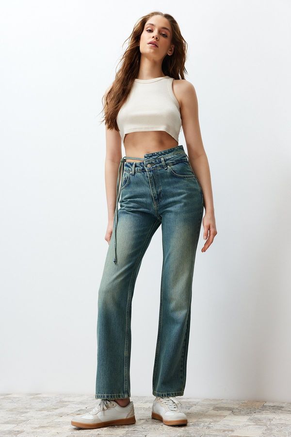 Trendyol Trendyol Blue Double Waisted Laced High Waist Wide Leg Jeans