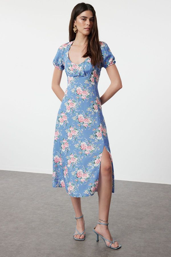 Trendyol Trendyol Blue Ethnic Blue Patterned A-Line Short Sleeve Woven Dress Woven Dress