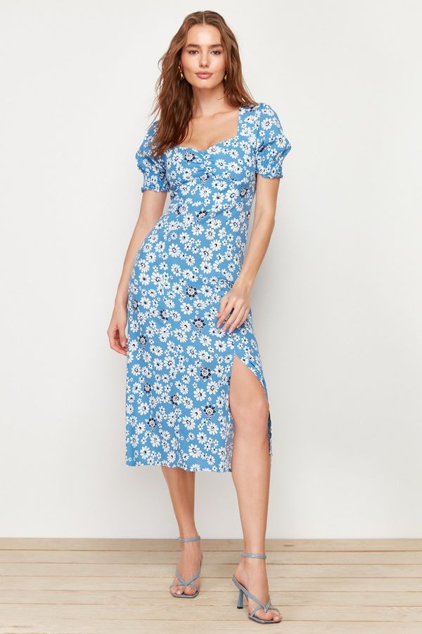 Trendyol Trendyol Blue Floral A-line Viscose Midi Woven Dress