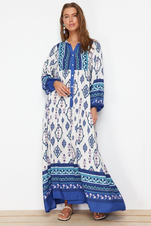 Trendyol Trendyol Blue Floral Pattern Woven Viscose Dress