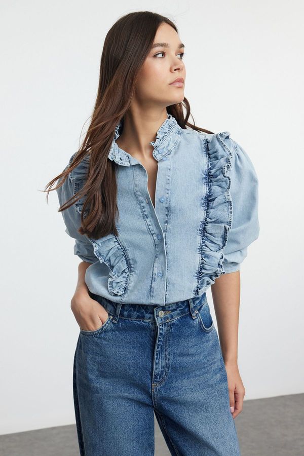 Trendyol Trendyol Blue Flounce Regular Denim Shirt