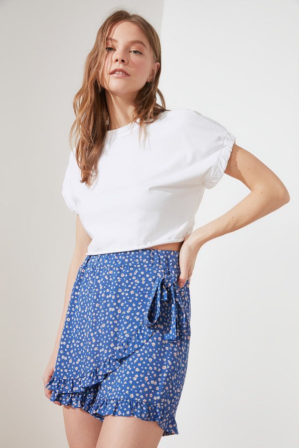 Trendyol Trendyol Blue Frill Double Breasted Weave Viscose Floral Short Skirt