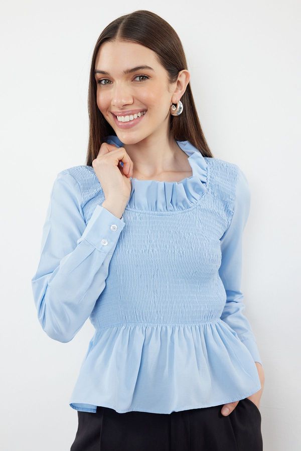 Trendyol Trendyol Blue Frilly Gimped Woven Blouse