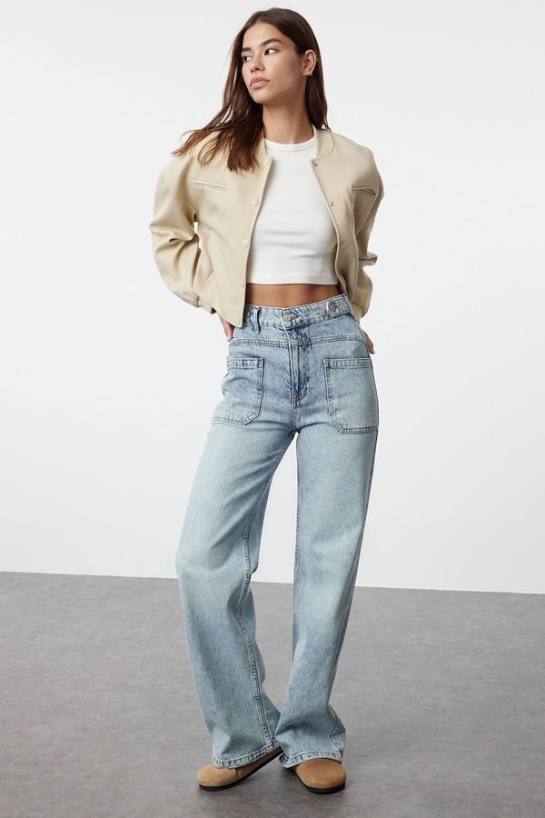 Trendyol Trendyol Blue High Waist Wide Leg Pocket Detailed Jeans