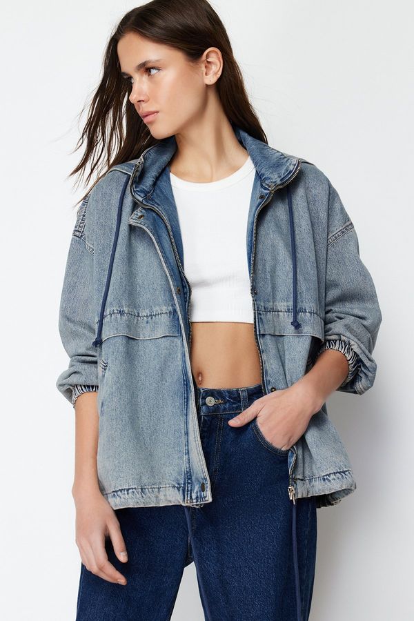 Trendyol Trendyol Blue Hooded Oversize Denim Jacket