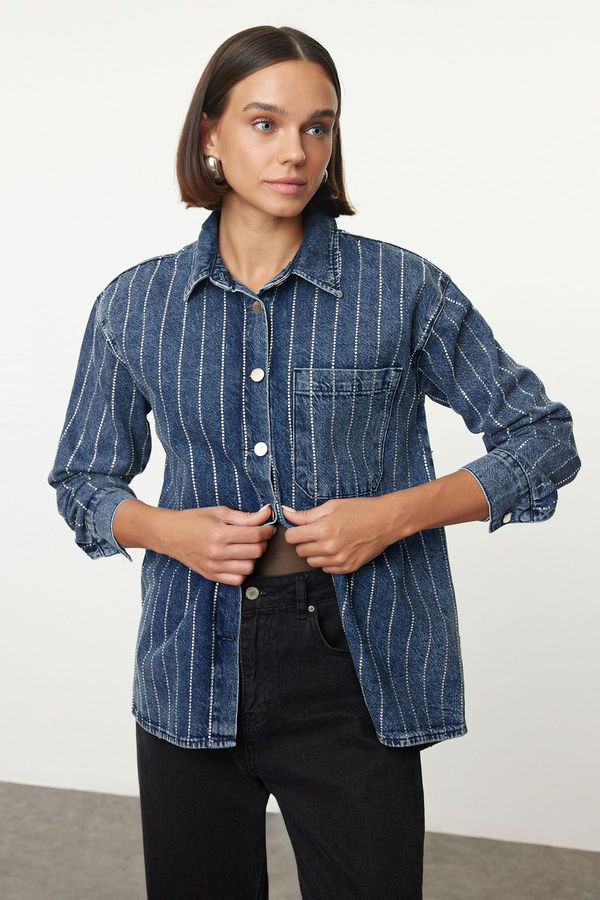 Trendyol Trendyol Blue Jewelled Denim Shirt