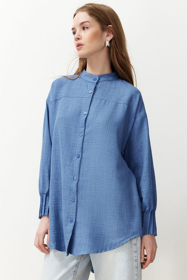 Trendyol Trendyol Blue Linen Aerobin Woven Shirt